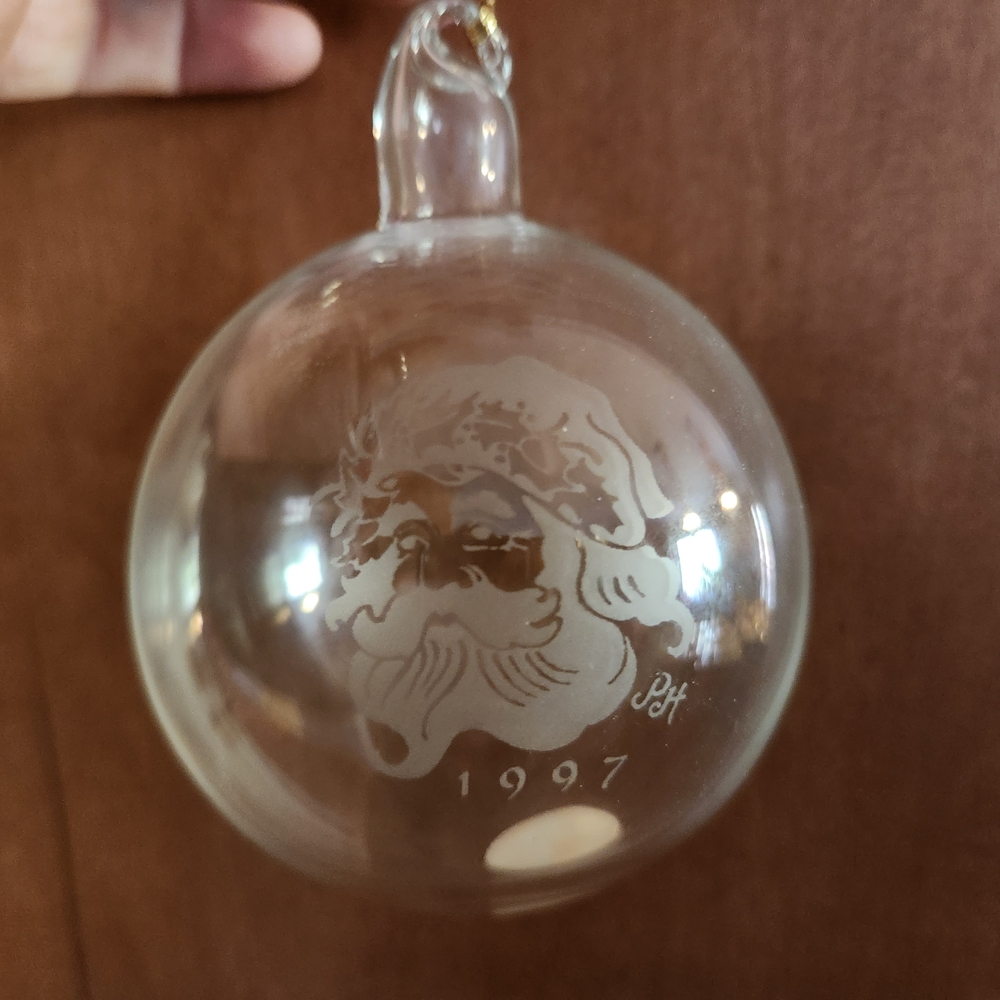 Vintage Princess House 1997 Handblown Etched Santa Ornament #366 In Original Box